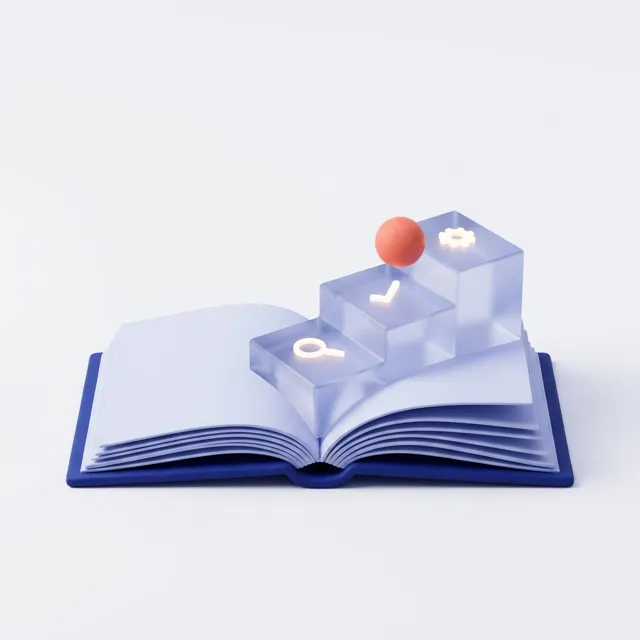 Illustrazione: un libro aperto da cui sale una scala di tre gradini, simbolo dell'apprendimento passo dopo passo
